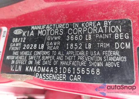 2013 Kia Rio Lx from USA, damaged, VIN KNADM4A31D6156568